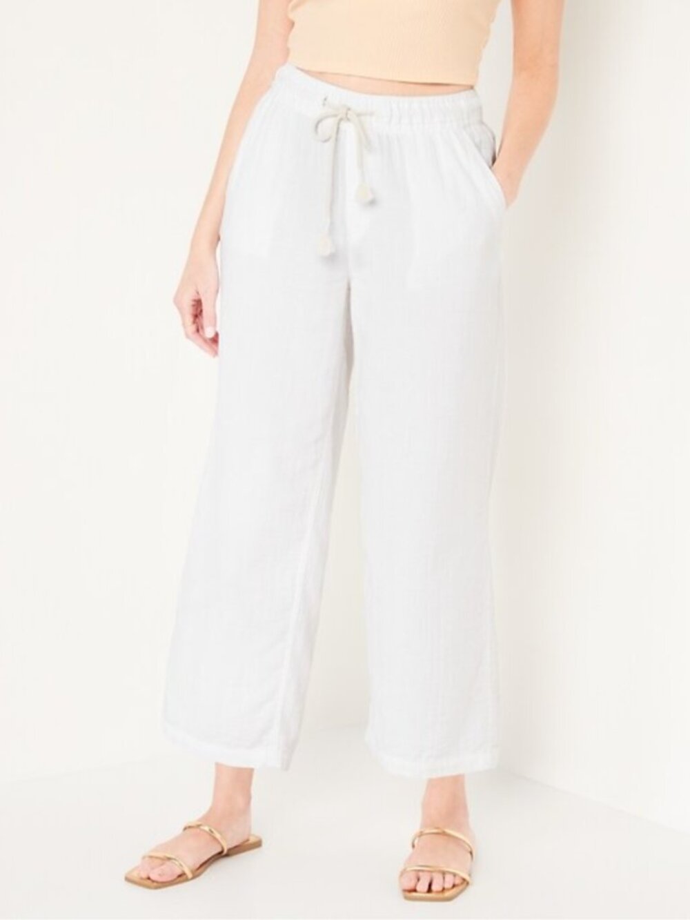 Old Navy cotton crinkle gauze wide leg cropped pants white size XS